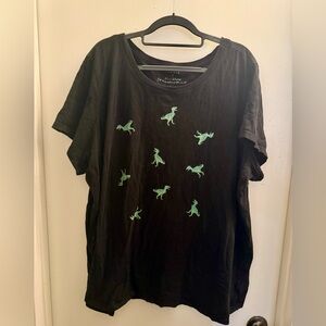 Torrid Black Tee with Green Dinosaur Print